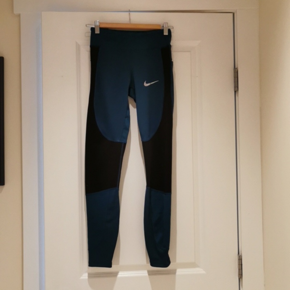 Nike Running Dark Teal and Black Leggings, XS